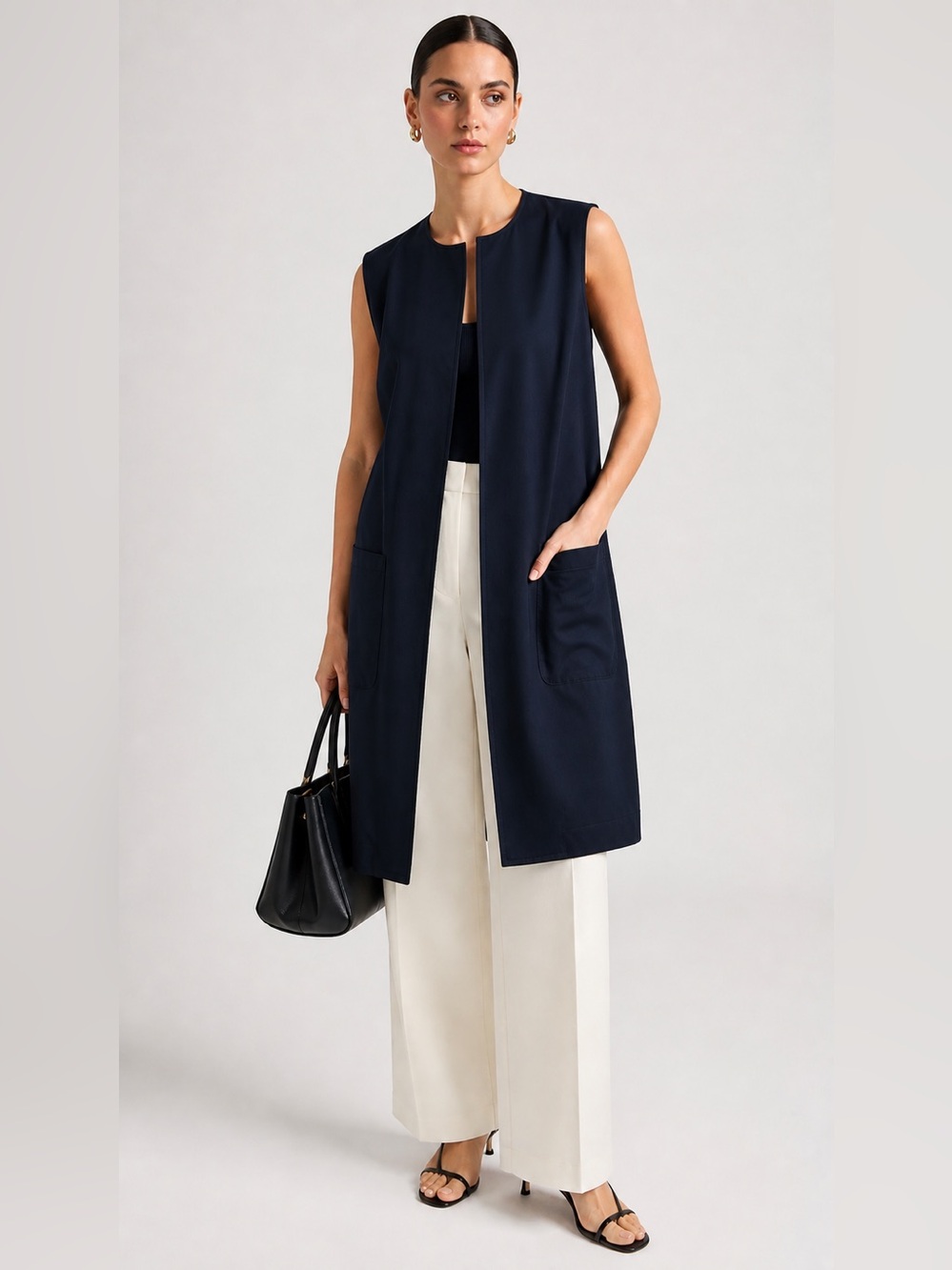 Max Mara Minimalist Sleeveless Vest Dress Pockets Dark Navy
